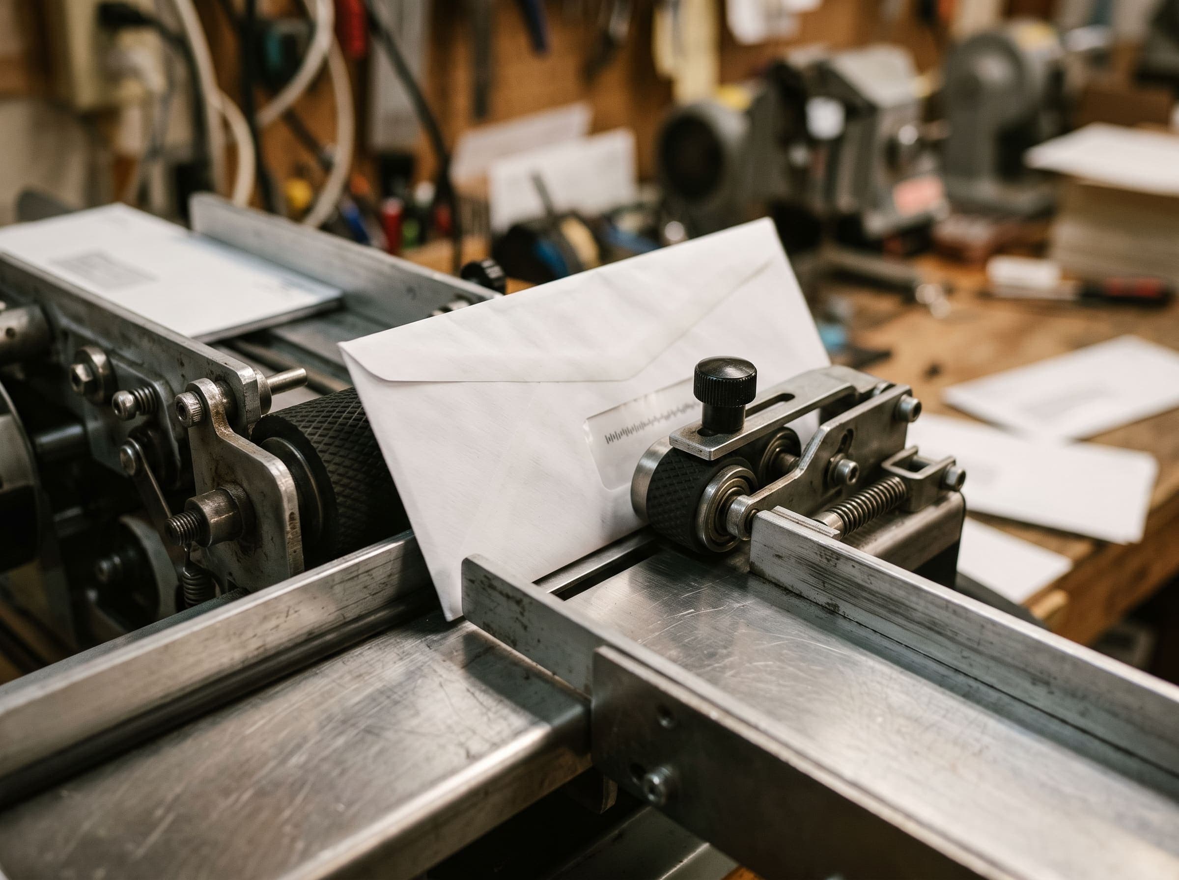 Pitney Bowes postage meters staged in PMC's mail shop