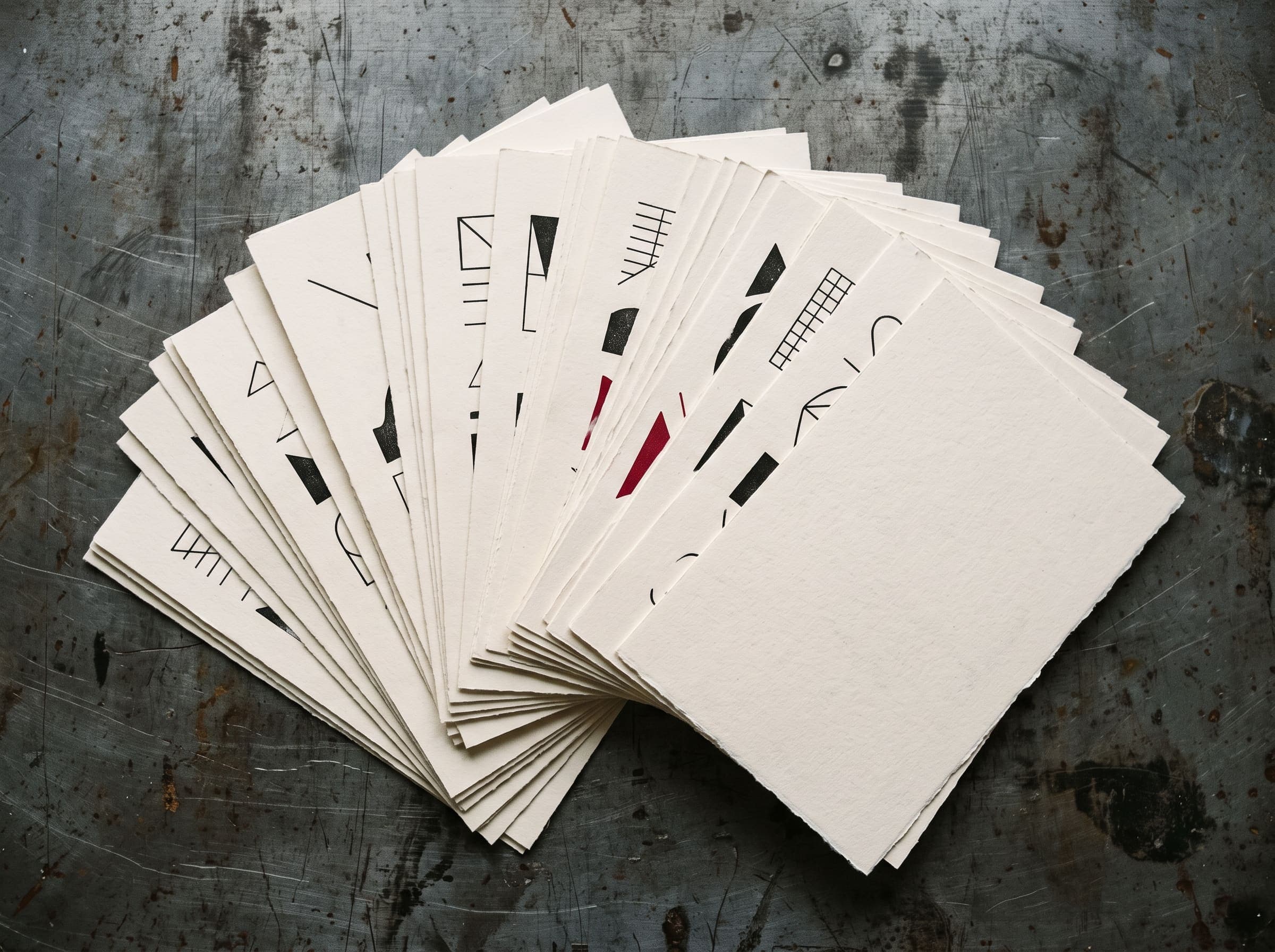 Cut sheets fanned out showing a completed print run